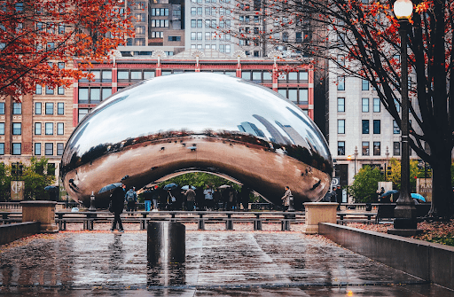 The Chicago bean in fall, in just one of many Chicago neighborhoods.