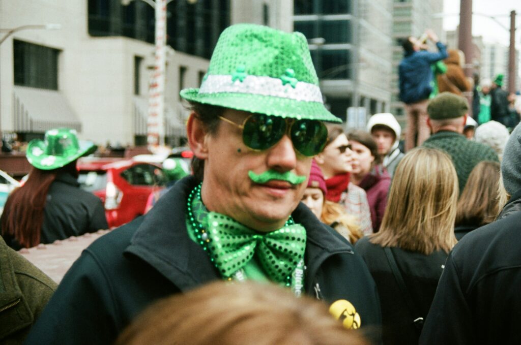 Man in green celebrating St. Patrick's Day in Chicago