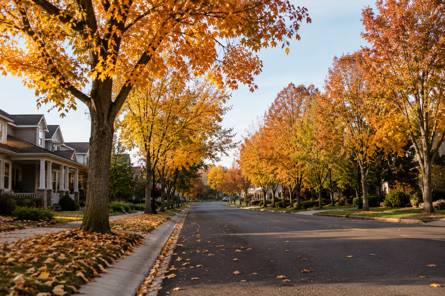 Tree-lined Elgin residential neighborhood in fall